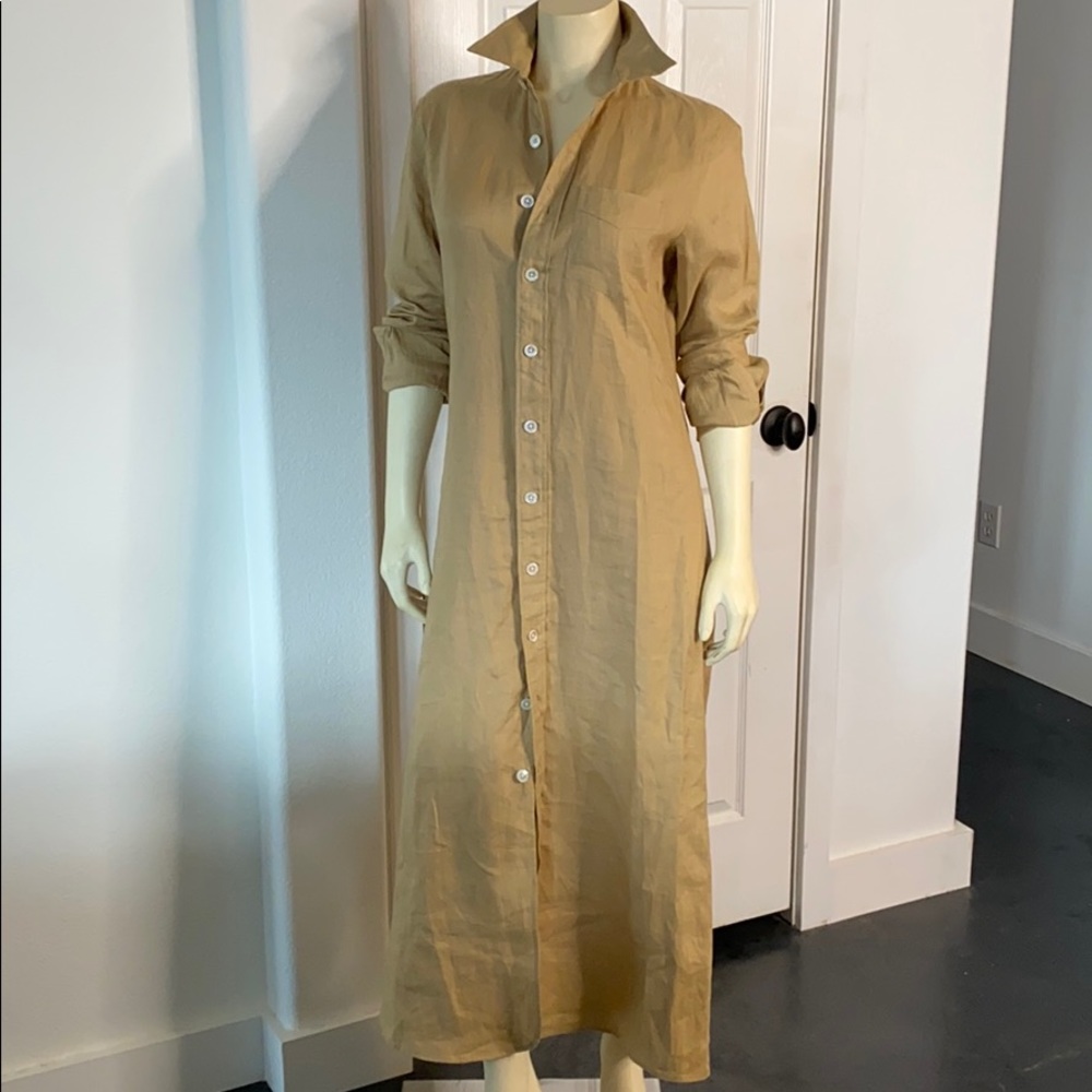 Ralph Lauren Camel Tan Linen Maxi Shirt Dress 8 M